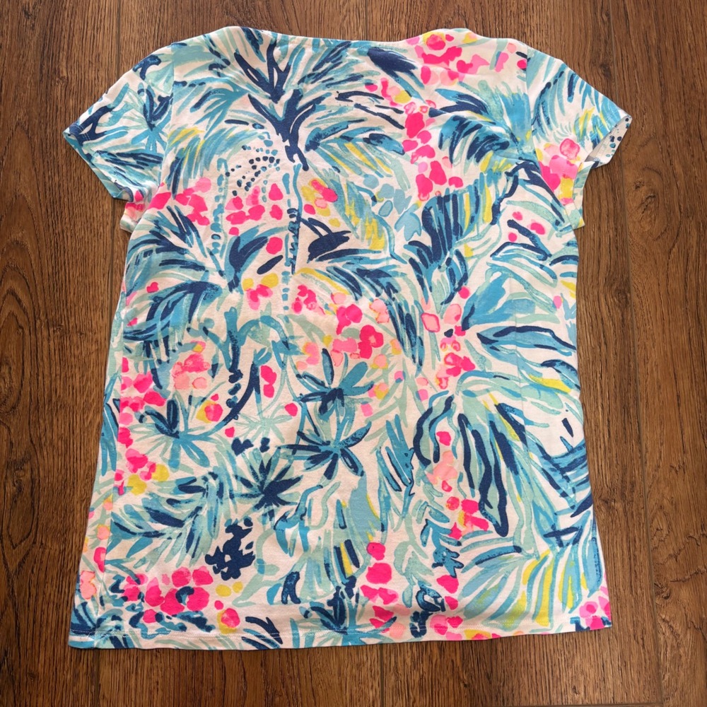Lilly Pulitzer Top Womens S Brewster Serene Blue Tippy Tropical Resort Cruise‎ - Picture 7 of 8